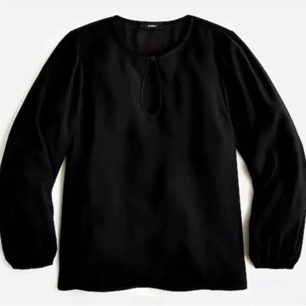 J.Crew Keyhole‎ Puff Sleeve Drapey Crepe Black